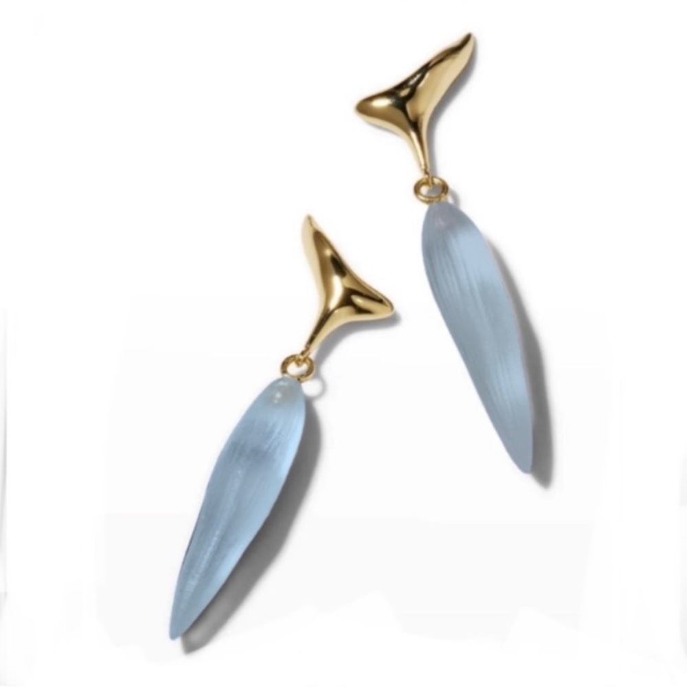 ALEXIS BITTAR • NEW Blue Grey Lucite Molten Gold Metal Spear Drop Post Earrings